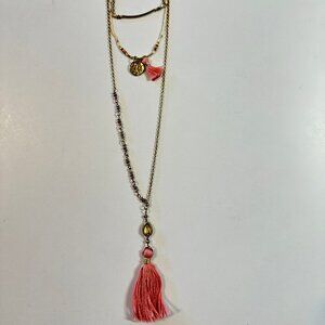 ANJU Sachi Layered Necklace • Beads, Shell & Tassels, 19″ + 3″ Extender